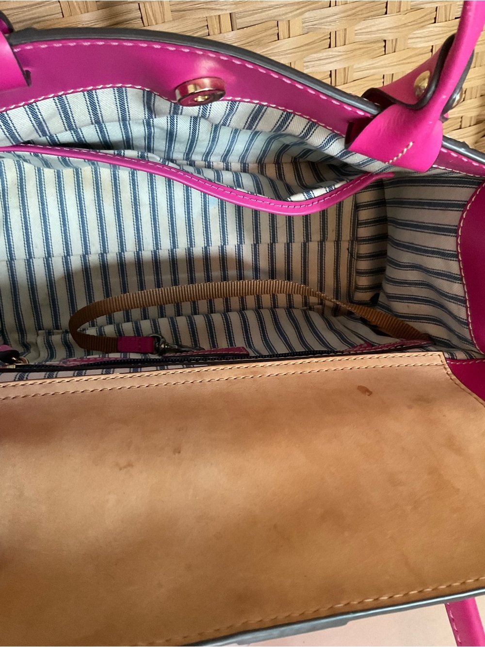 Dooney & Bourke Hot Pink and Tan Woven Tote - Picture 10 of 16